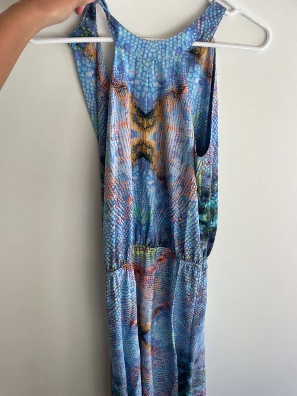 Alexis Blue Yellow Geometric Print Halter Maxi Dress Extra Small